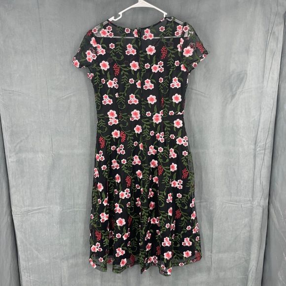 Modcloth Dress Womens Large Sweet Nostalgia Embroidered Black Pink Short Sleeve - Picture 9 of 11